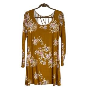 Mudd Dress Women’s Medium Golden Yellow Floral Cut Outs Long Sleeve